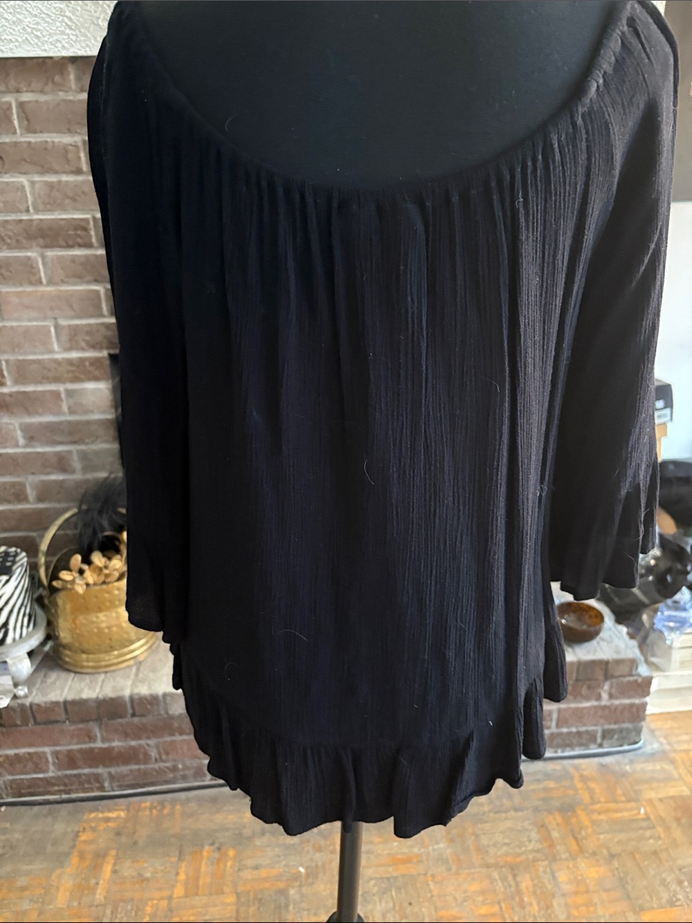 Sanctuary Black Off-Shoulder Ruffle-Hem Top - Picture 2 of 3
